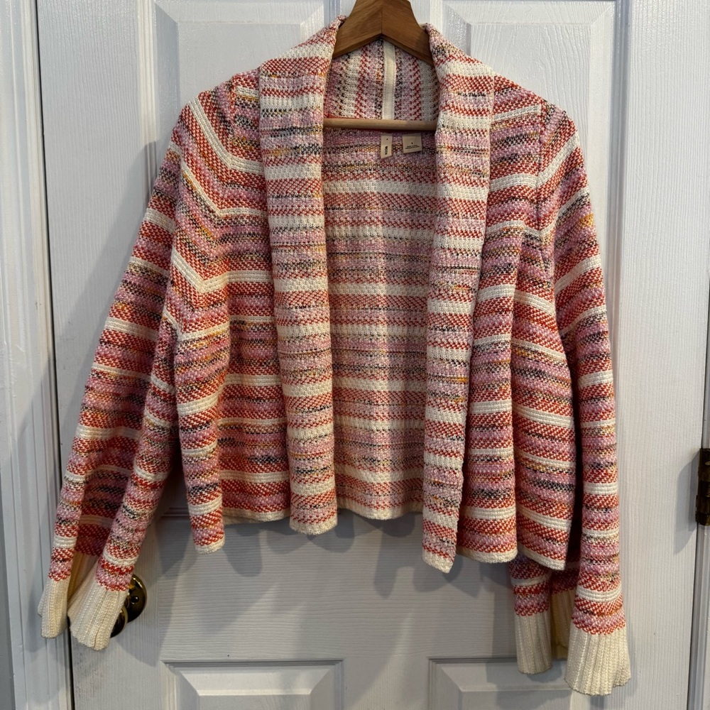Moth x Anthropologie Mahalia Stripe Bell Sleeve Knit Crop Kimono Cardigan Pink S